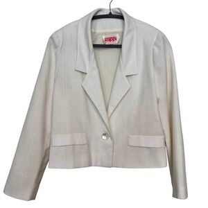 Vintage 80s Kappi Cropped Blazer Cream‎ Career Button Front Pockets Jacket